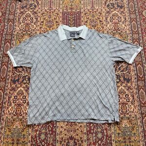 Dockers Golf Mens XXL Polo Shirt Gray Argyle Plaid Short Sleeve Button Up Cotton